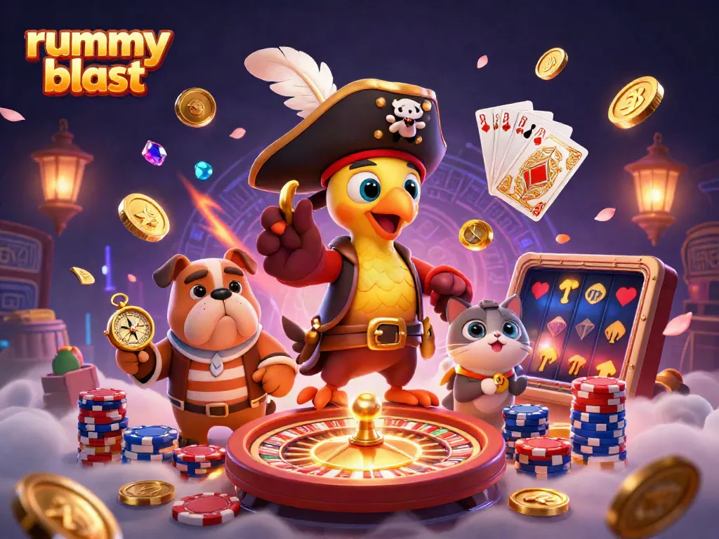 Engage in rummy blast with exciting gameplay elements including golden coins and vibrant cards.