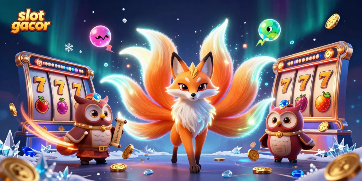 Play slot gacor with an enchanting fox spirit and owl sage amidst swirling slot reels.