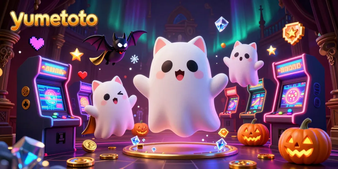 Experience the thrill of yumetoto with a playful ghost cat in a glowing casino.