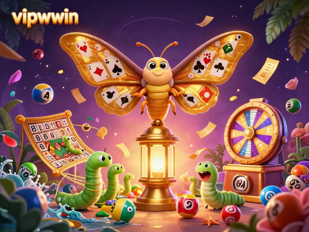 Engage in vipwwin excitement with vibrant lottery and gaming elements in a colorful casino illustration.