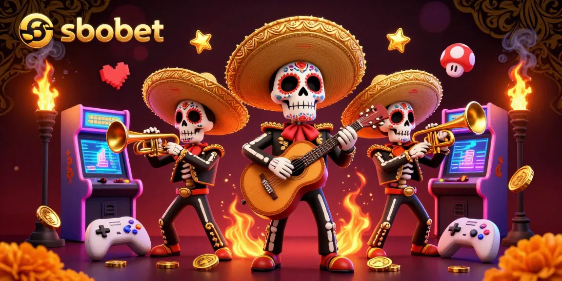 Engage in sbobet sports betting with a vibrant mariachi scene and arcade elements.