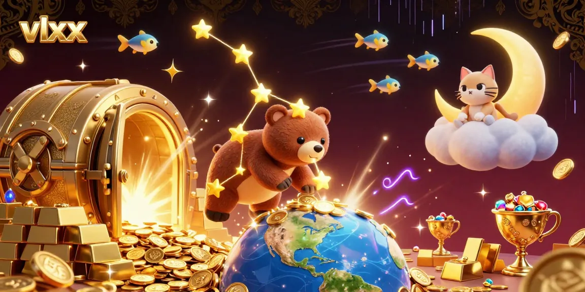 Experience the magic of vlxx with a dazzling illustration showcasing a constellation bear and treasure.