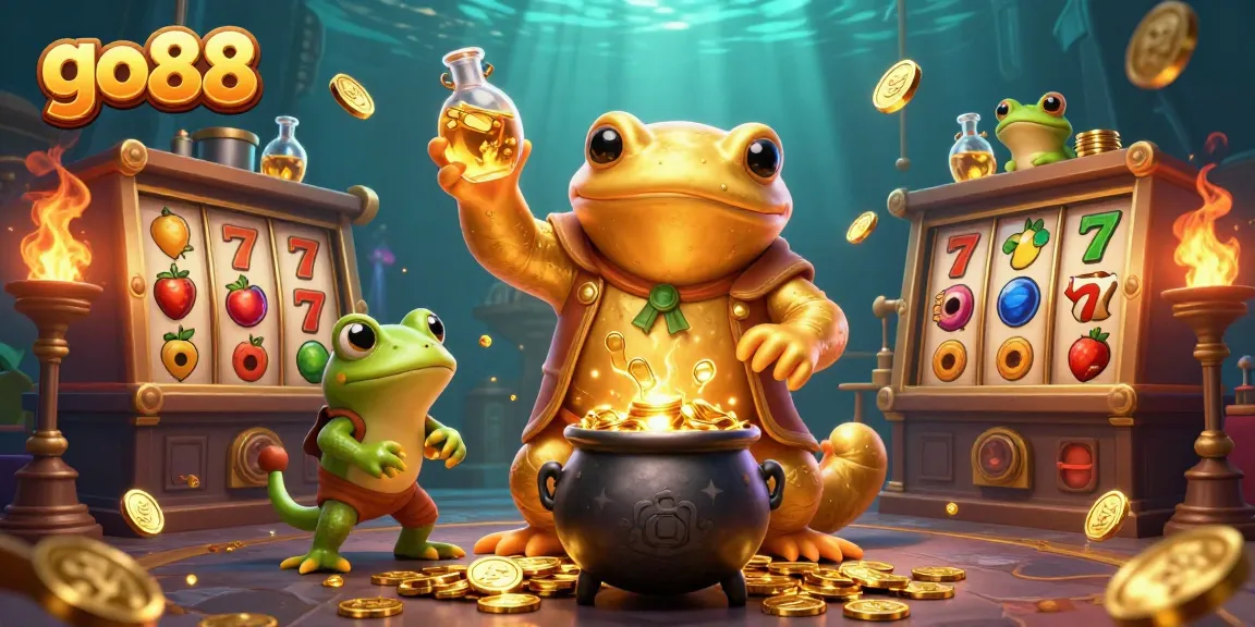 Engage with go88 in a vibrant casino world filled with dynamic slots, golden coins, and magical elements.