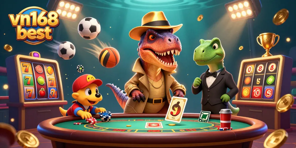 Experience the thrill with vn168 best, as a velociraptor card counter attempts to win at the blackjack table, surrounded by dynamic casino elements.