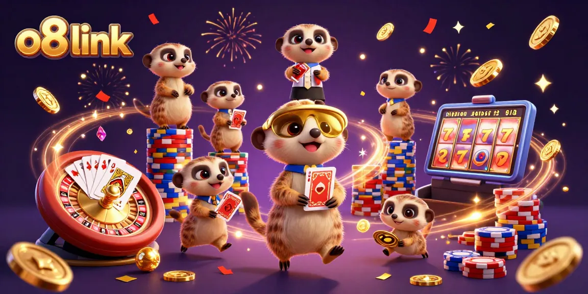 Experience the excitement of gambling at o8 link with playful meerkats in a dynamic casino scene!