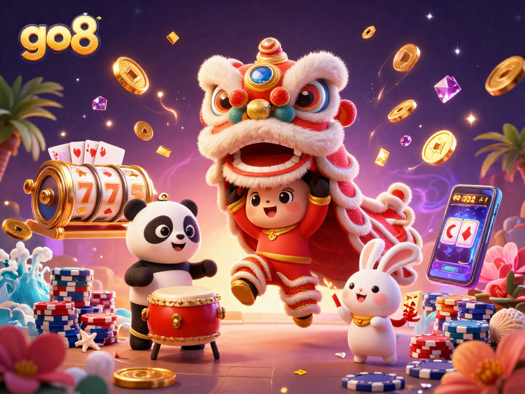 Experience the excitement of go8 with vibrant casino-themed action featuring lucky symbols and energetic characters.