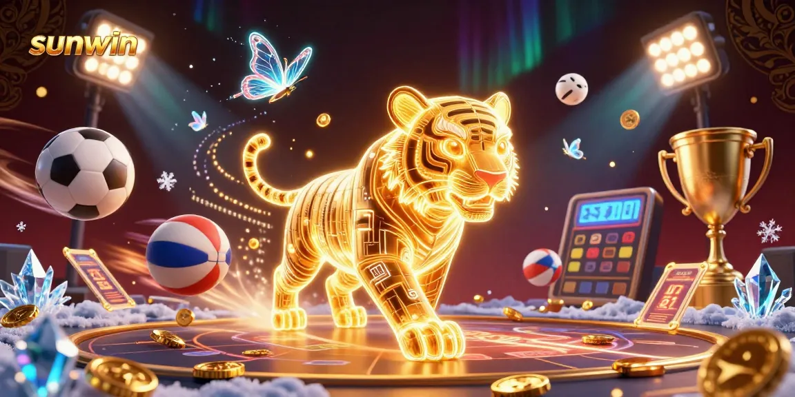 Experience thrilling action with sunwin in a vibrant digital casino scene featuring a glowing tiger.