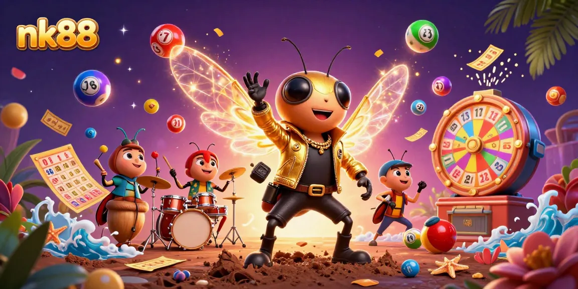 Engaging gameplay with nk88 featuring a vibrant 3D scene of a rock star and bouncing lottery balls.
