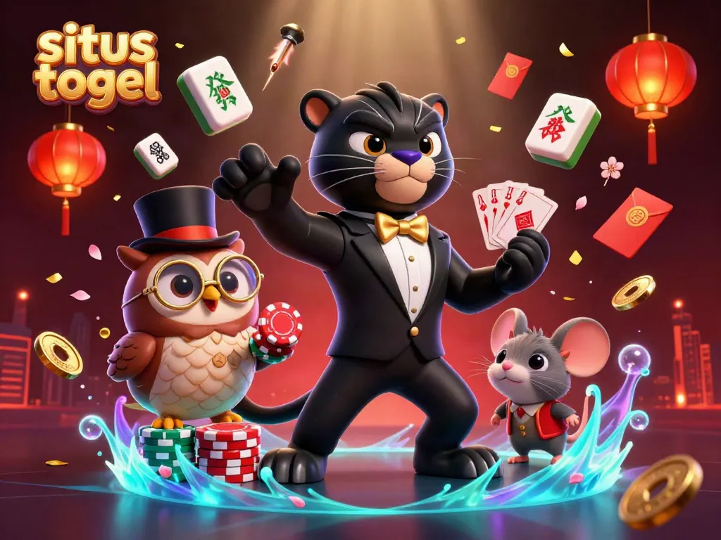 Engaging playful scene with stylish 3D characters in a vibrant gambling environment showcasing situs togel