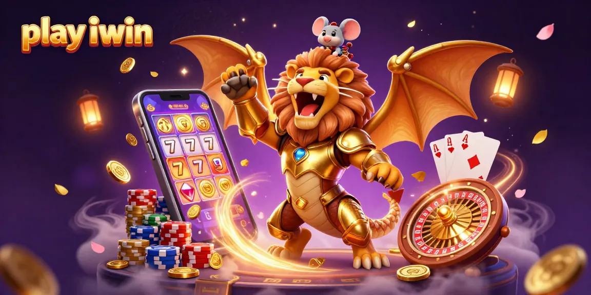 Play iwin and win big with a vibrant 3D illustration showcasing exciting casino elements.