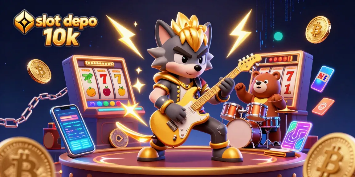 Experience exciting gameplay with slot depo 10k as a rock star wolf shreds on stage amidst dynamic gaming elements.