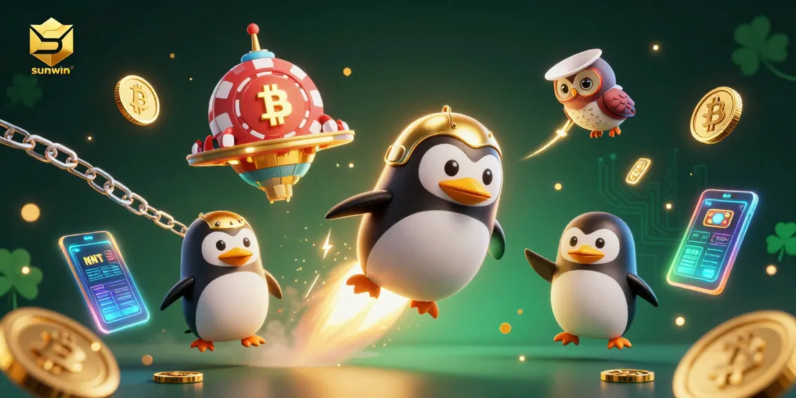 Experience the excitement of sunwin with a golden penguin and dynamic casino elements in action.