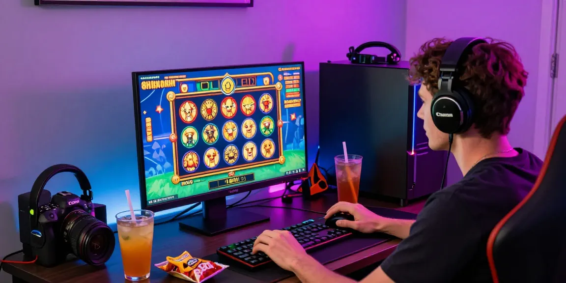 Permainan slot jackpot yang menarik dengan pemain fokus di layar, suasana penuh semangat.
