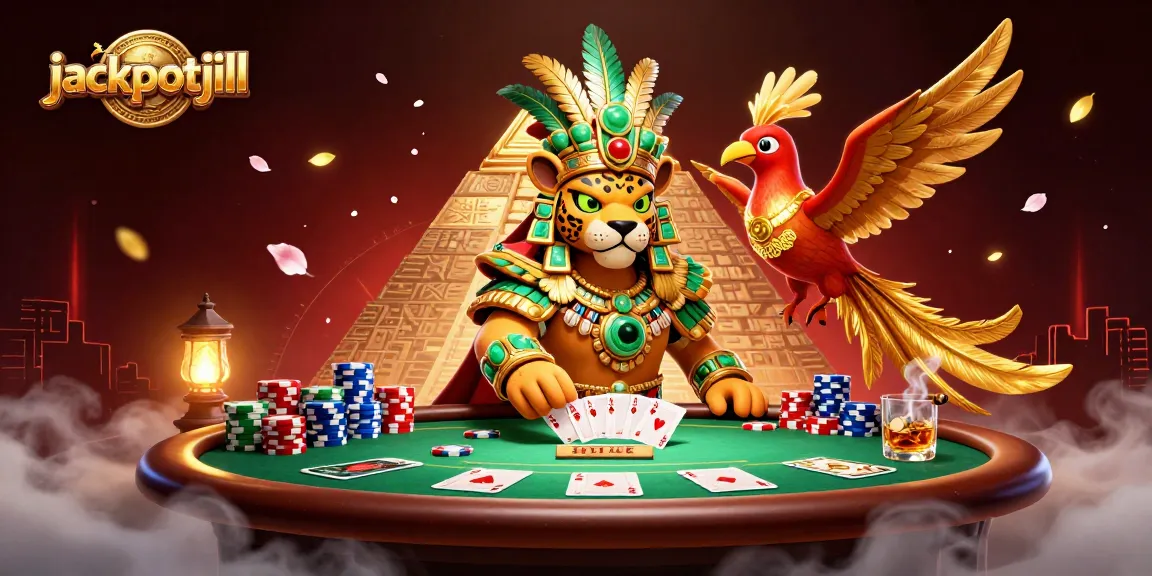 Join the fun with jackpotjill at a vibrant poker scene featuring a Mayan priest!